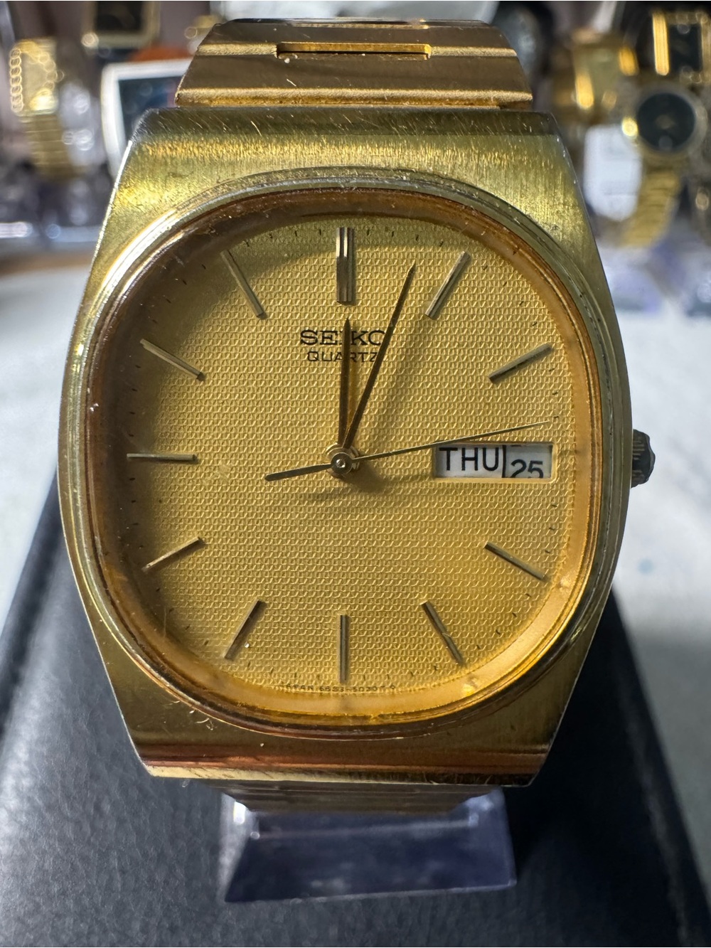 Seiko Gold Tone Watch with Yellow Textured Dial